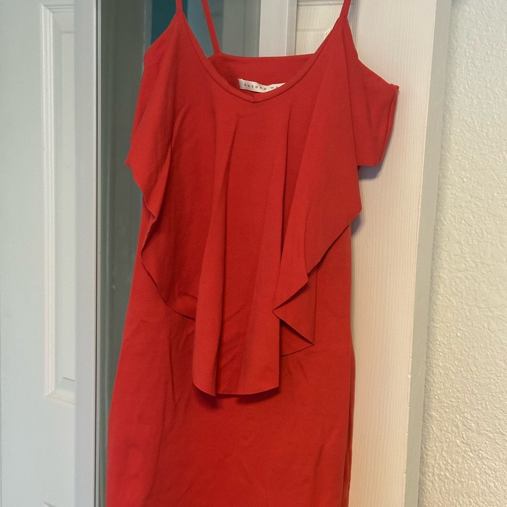 Susana Monaco Ruffle Top Vibrant Coral Dress